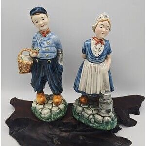 PAIR VINTAGE GORT BONE CHINA FIGURINES  - PIET & GRETA-DUTCH CHILDREN PRIOLO